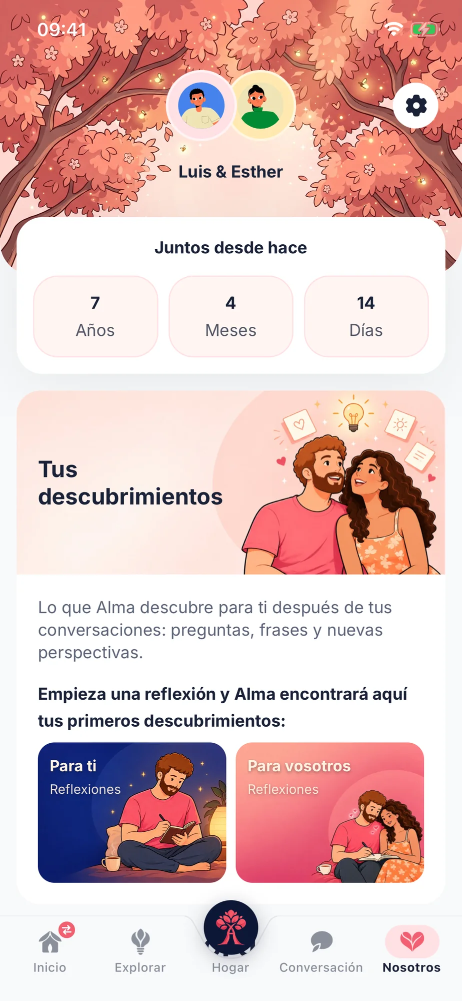 Nosotros en Tilia: Luis y Esther, juntos desde hace 7 años, con las reflexiones Para ti y Para vosotros